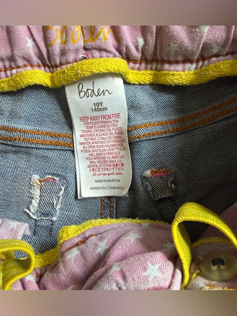 Mini Boden Star Rainbow Embroidered Jean Shorts•Size 10 - Picture 6 of 7